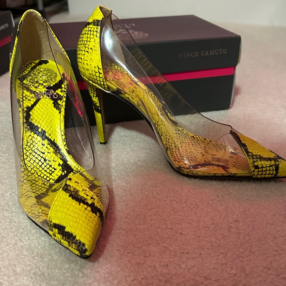 Vince Camuto Vibrant Yellow Snake Print Heels